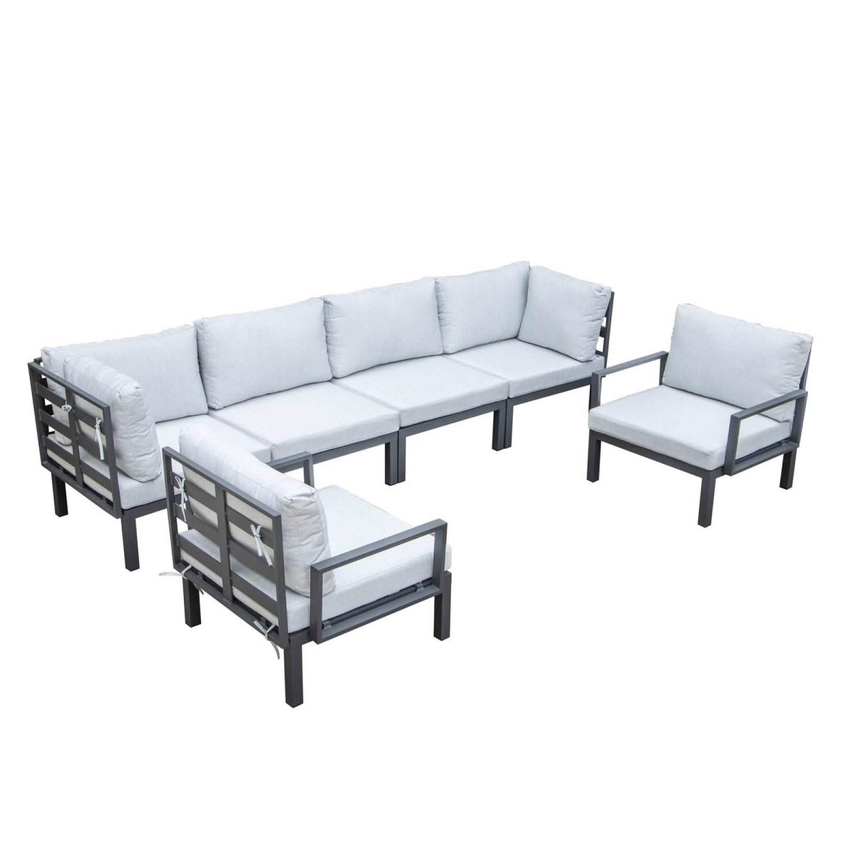 Hamilton 6-Piece Aluminum Patio Conversation Set With Cushions Light Grey Conversation Set Leisuremod