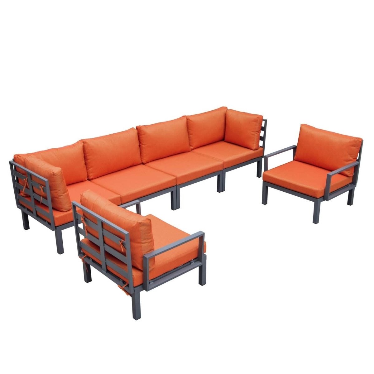 Hamilton 6-Piece Aluminum Patio Conversation Set With Cushions Orange Conversation Set Leisuremod