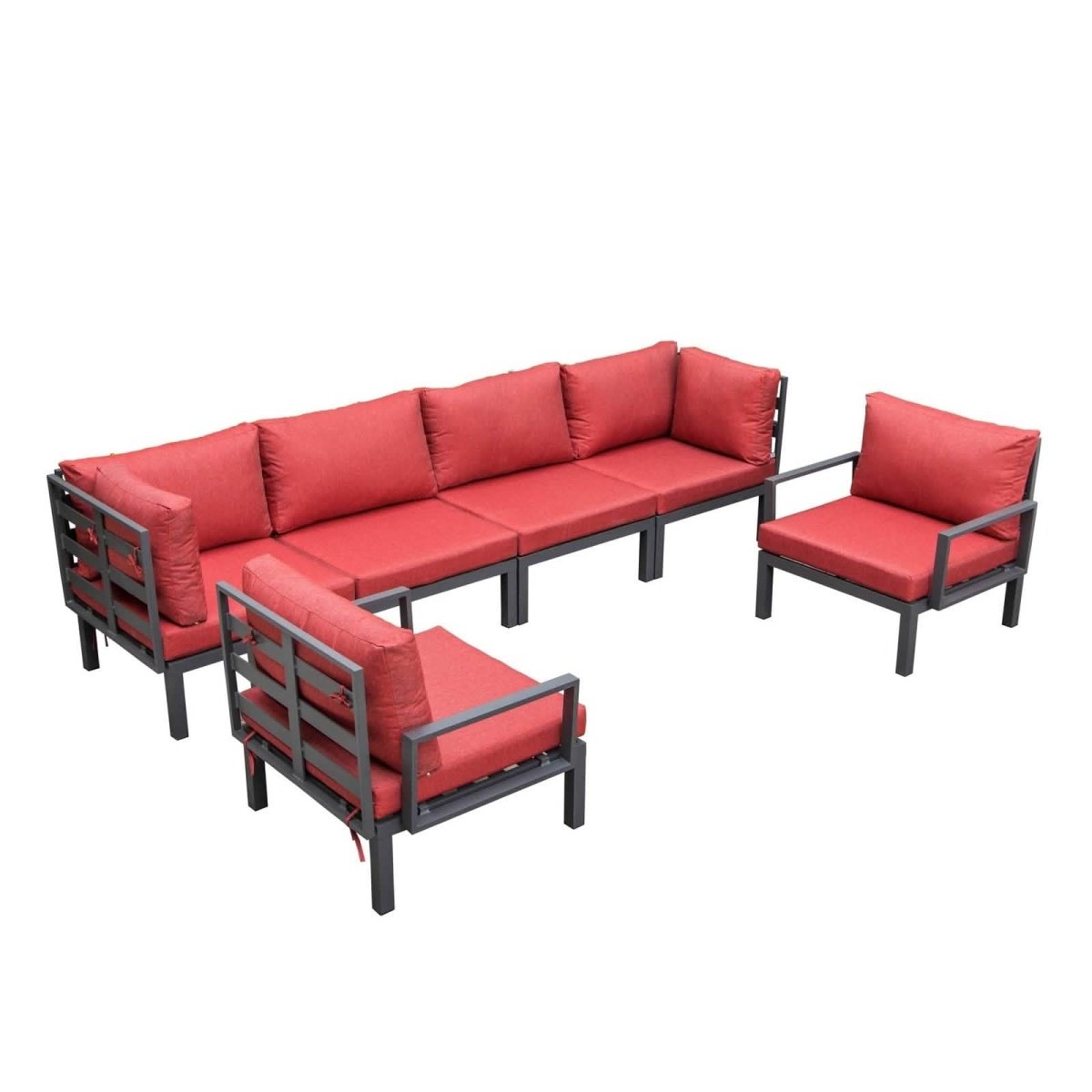 Hamilton 6-Piece Aluminum Patio Conversation Set With Cushions Red Conversation Set Leisuremod