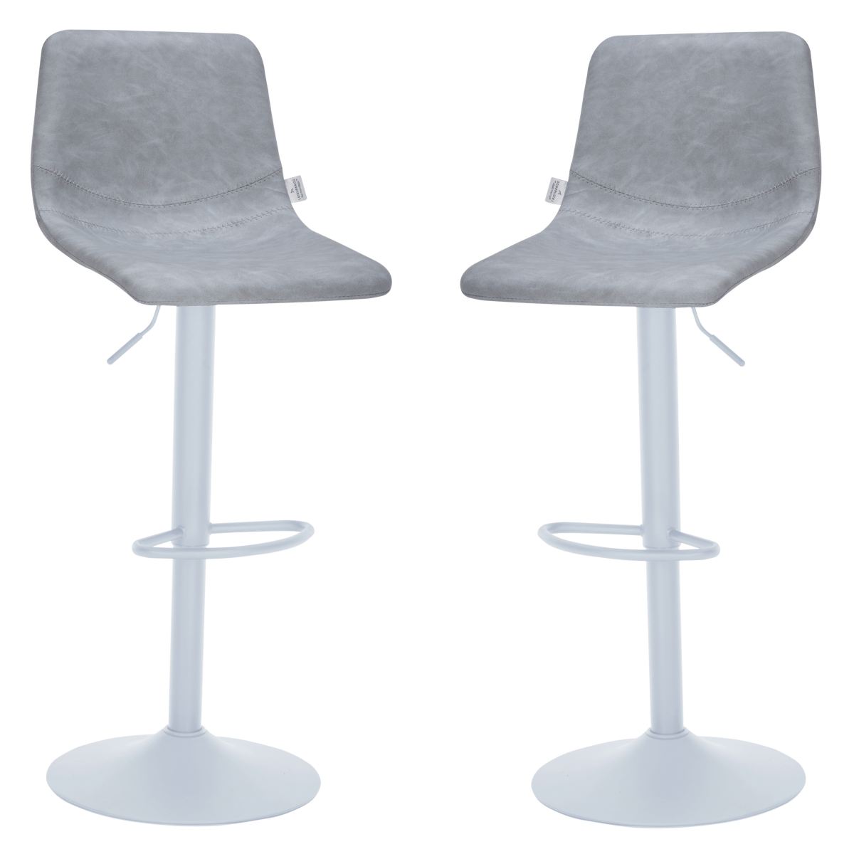 Leisuremod COUNTER AND BAR STOOL Light Grey Tilbury Leather Bar Stool with White Iron Base, Modern Counter Height Bar Chairs Set of 2