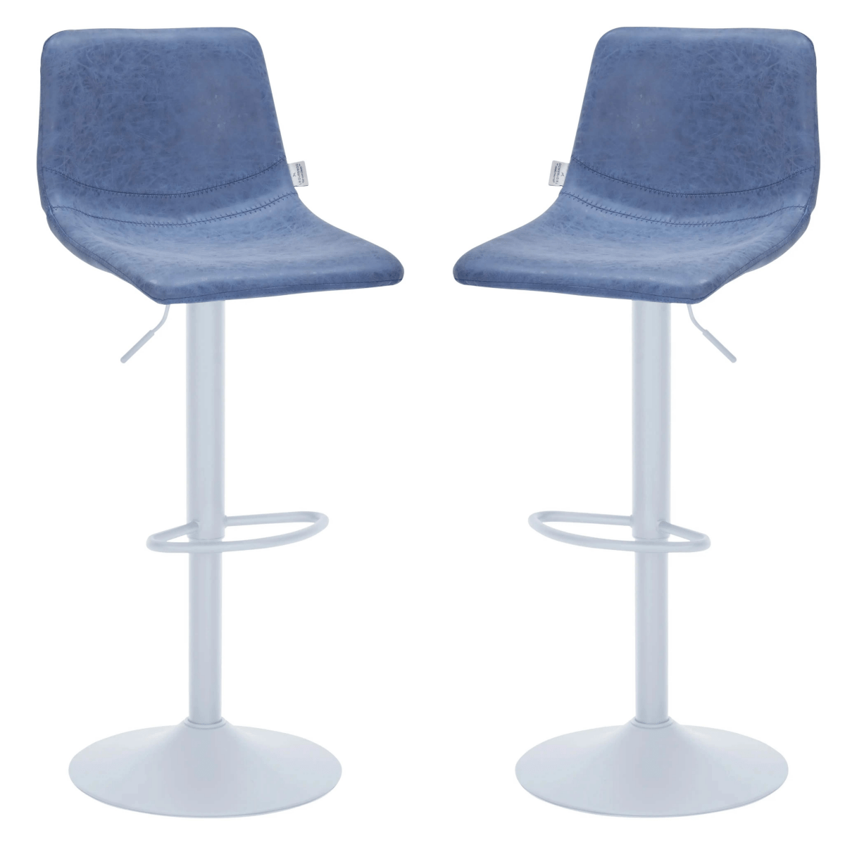 Leisuremod COUNTER AND BAR STOOL Peacock Blue Tilbury Leather Bar Stool with White Iron Base, Modern Counter Height Bar Chairs Set of 2
