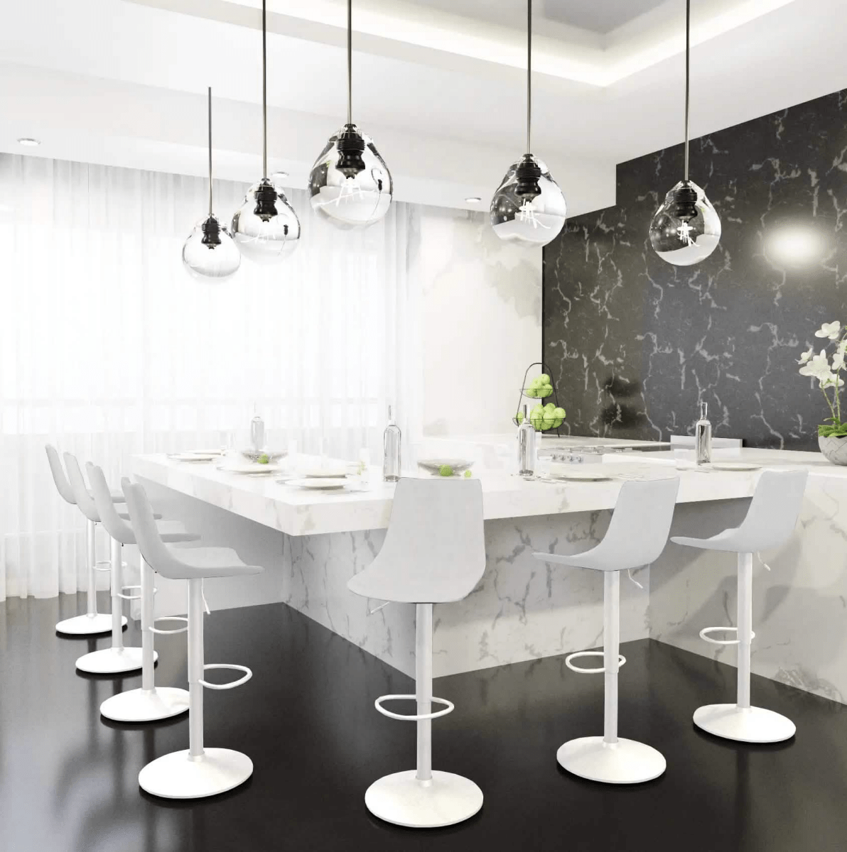 Leisuremod COUNTER AND BAR STOOL Tilbury Leather Bar Stool with White Iron Base, Modern Counter Height Bar Chairs Set of 2