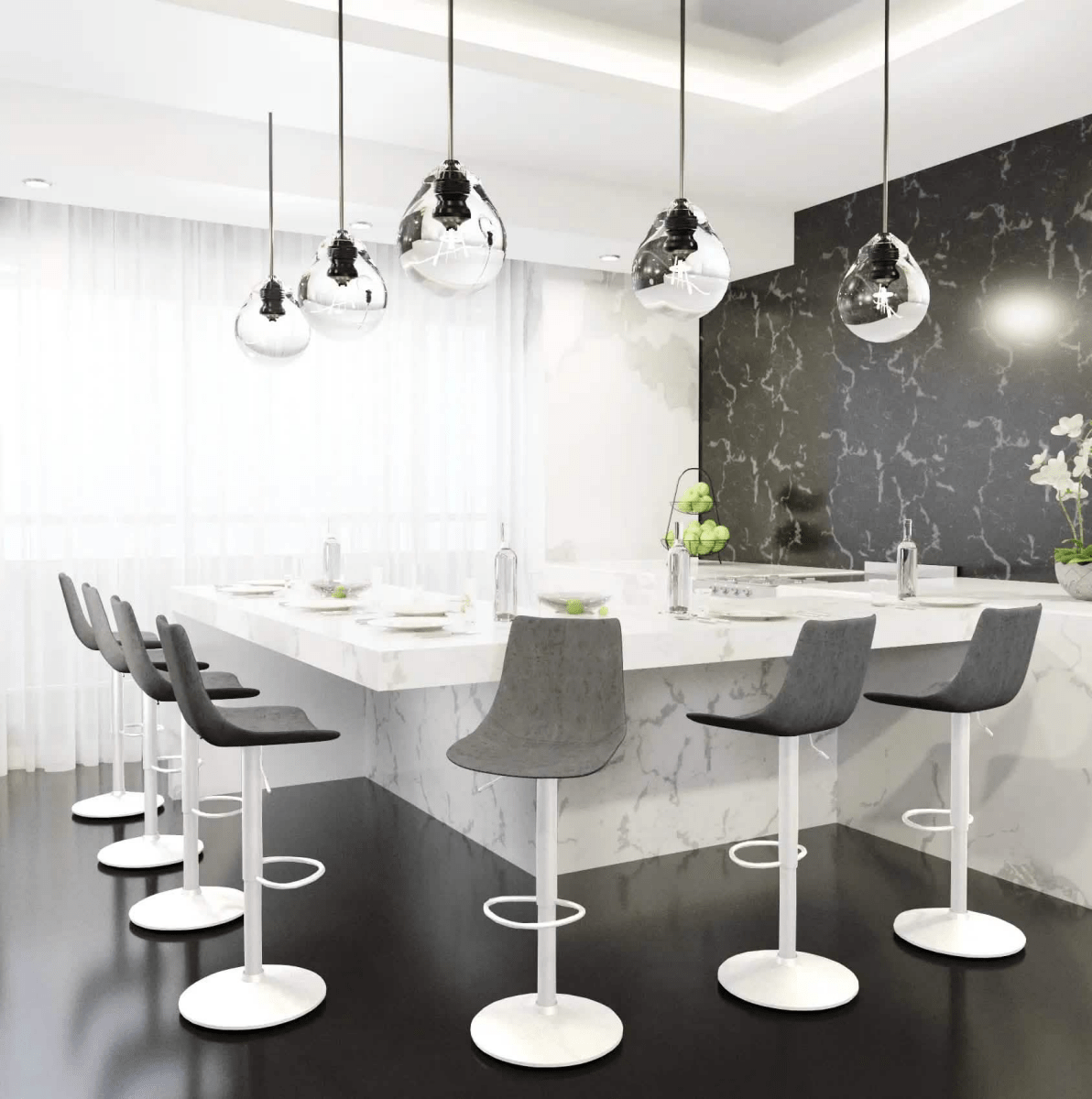 Leisuremod COUNTER AND BAR STOOL Tilbury Leather Bar Stool with White Iron Base, Modern Counter Height Bar Chairs Set of 2