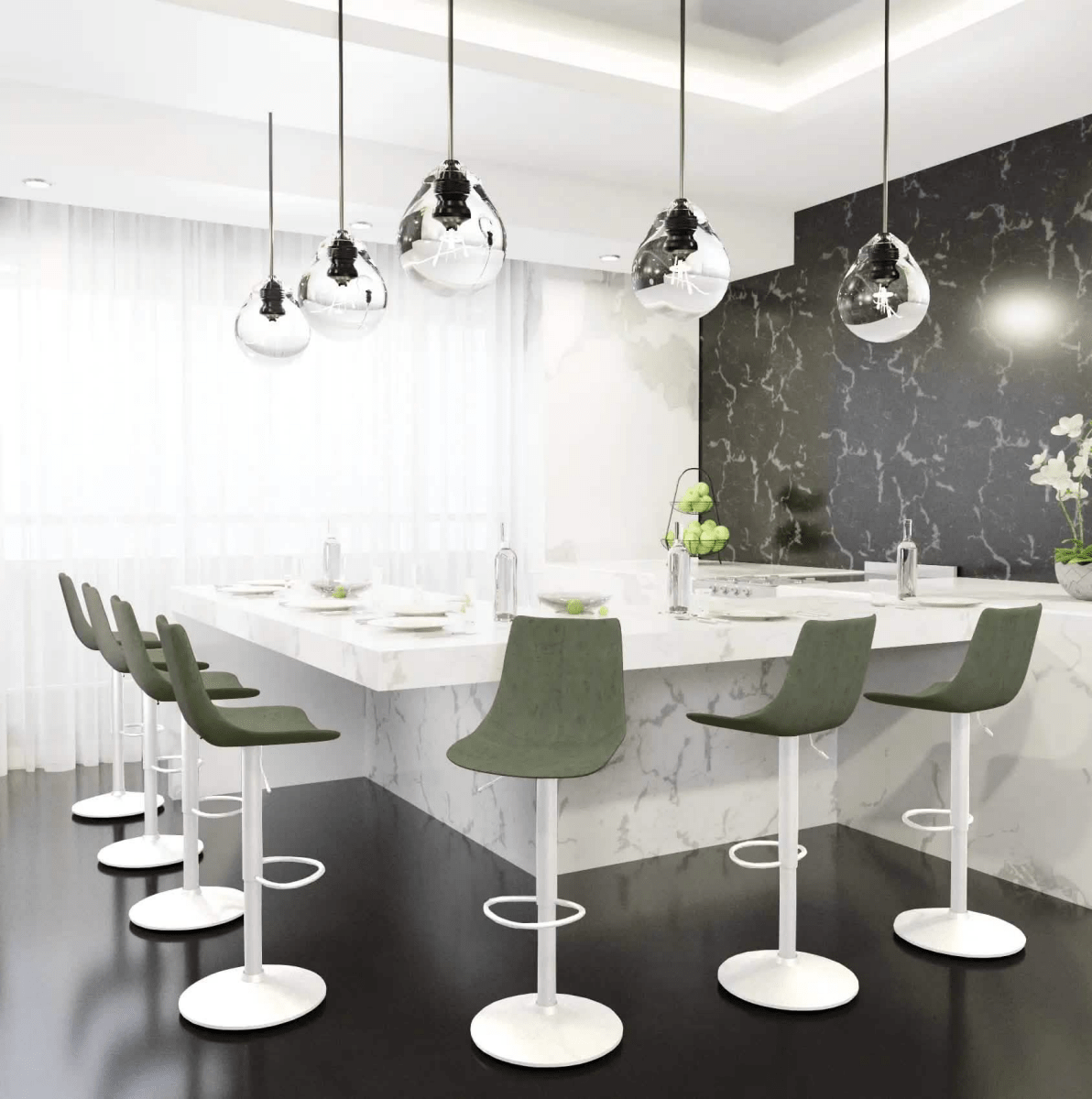 Leisuremod COUNTER AND BAR STOOL Tilbury Leather Bar Stool with White Iron Base, Modern Counter Height Bar Chairs Set of 2