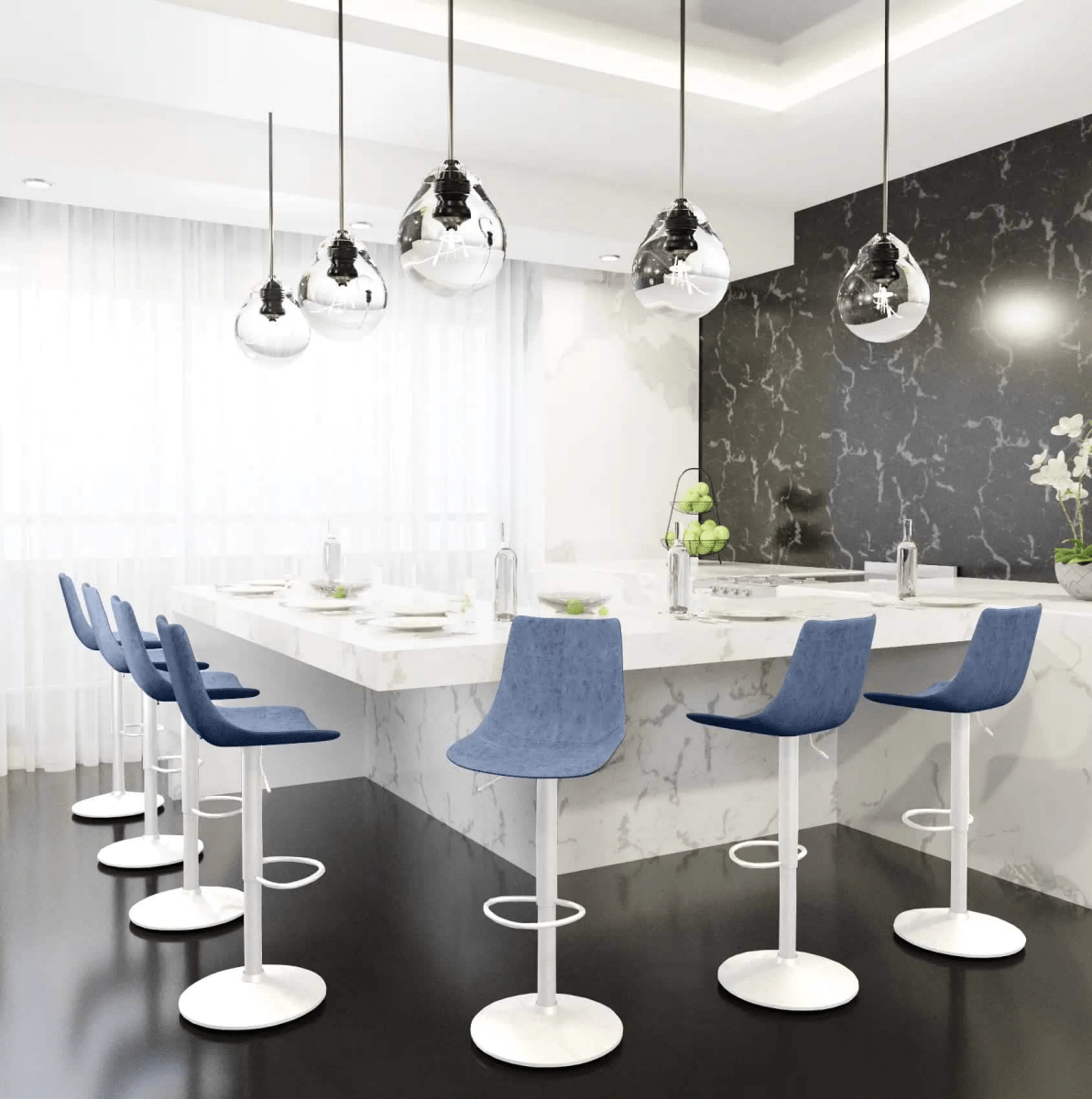 Leisuremod COUNTER AND BAR STOOL Tilbury Leather Bar Stool with White Iron Base, Modern Counter Height Bar Chairs Set of 2