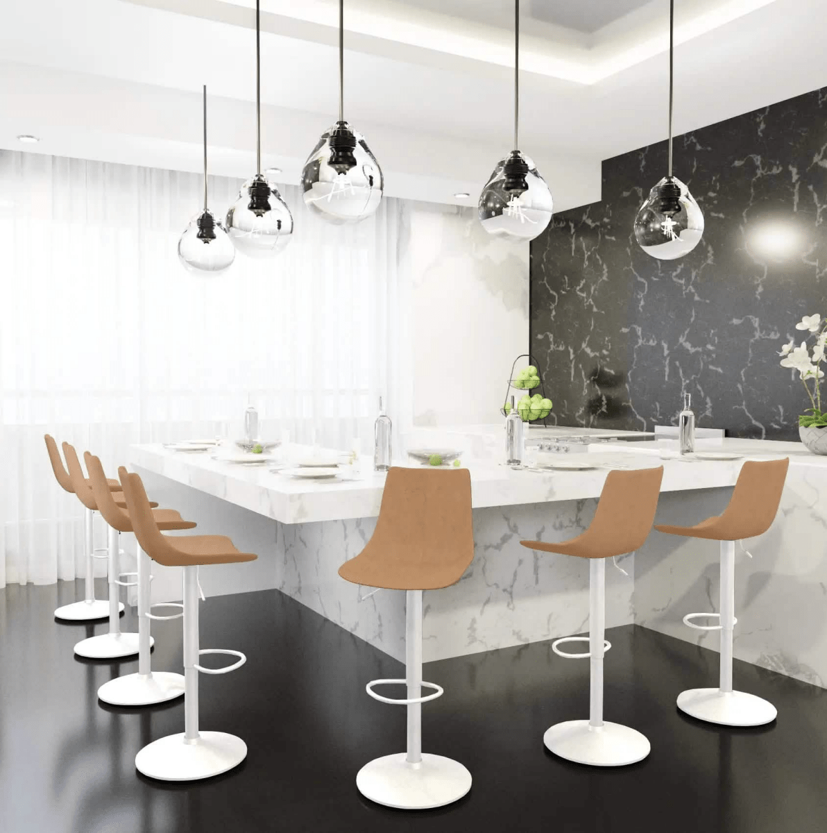 Leisuremod COUNTER AND BAR STOOL Tilbury Leather Bar Stool with White Iron Base, Modern Counter Height Bar Chairs Set of 2