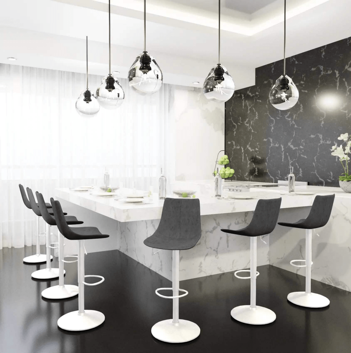 Leisuremod COUNTER AND BAR STOOL Tilbury Leather Bar Stool with White Iron Base, Modern Counter Height Bar Chairs Set of 2