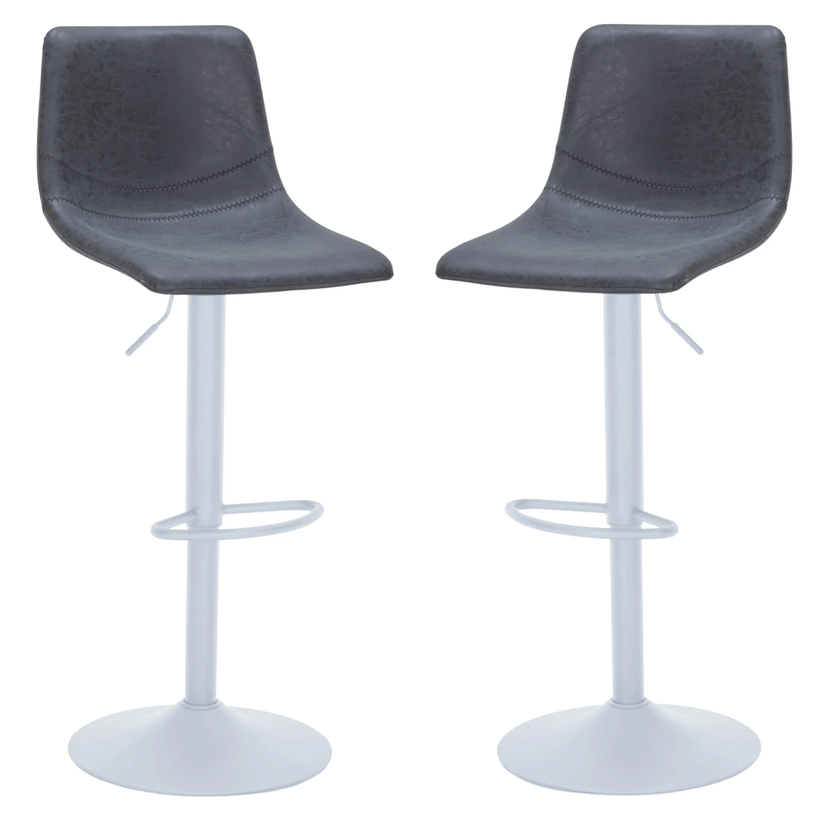 Leisuremod COUNTER AND BAR STOOL Tilbury Leather Bar Stool with White Iron Base, Modern Counter Height Bar Chairs Set of 2