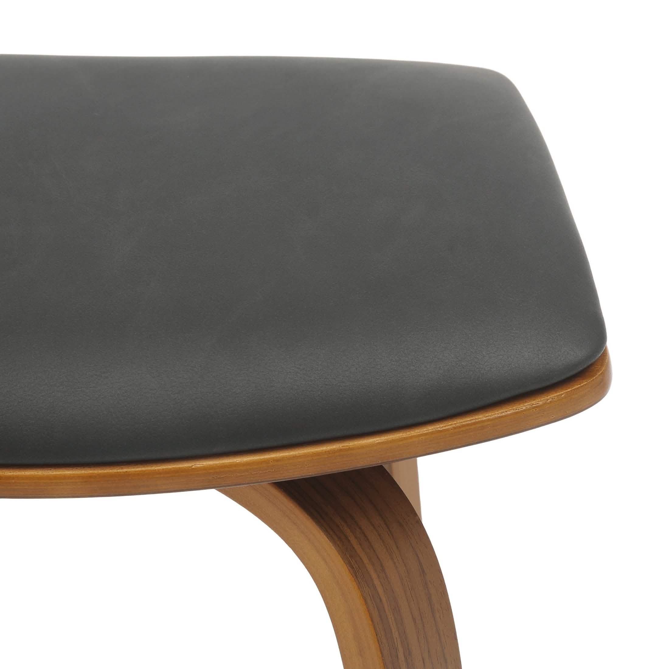 Pelya Leather Counter Stool with Square Seat and Poplar Wood Base Walnut Black Counter Stool Leisuremod