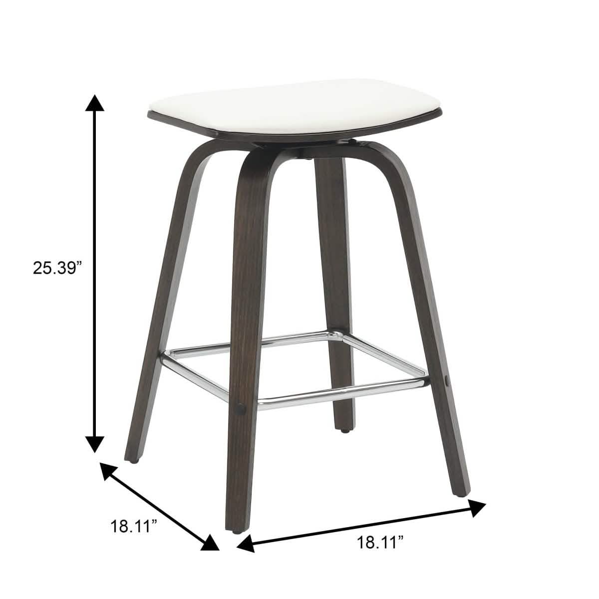 Pelya Leather Counter Stool with Square Seat and Poplar Wood Base Dark Walnut White Counter Stool Leisuremod
