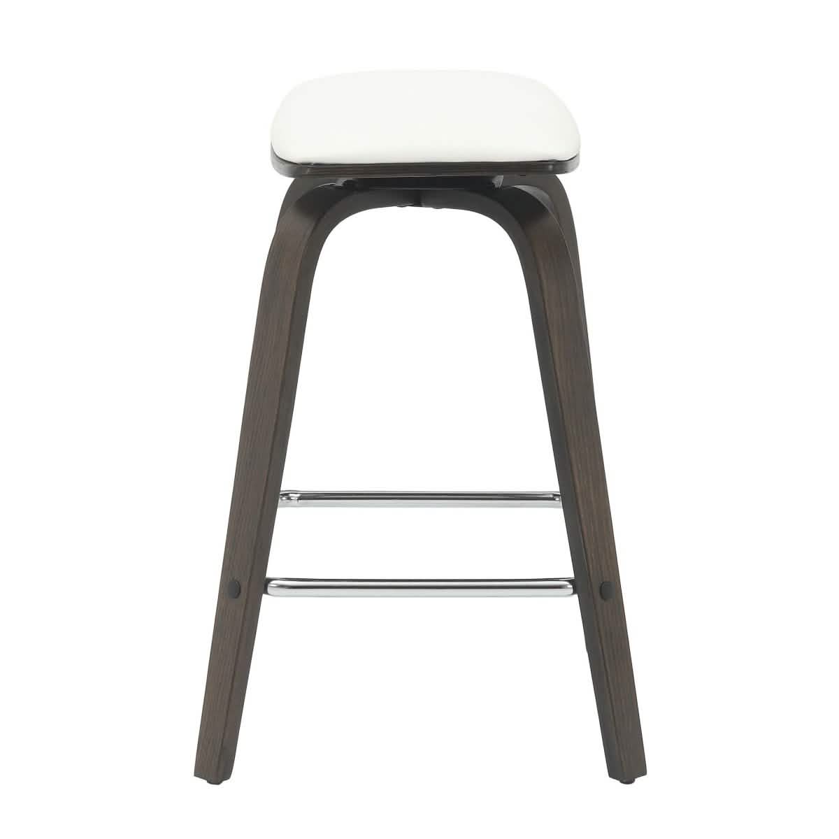 Pelya Leather Counter Stool with Square Seat and Poplar Wood Base Dark Walnut White Counter Stool Leisuremod