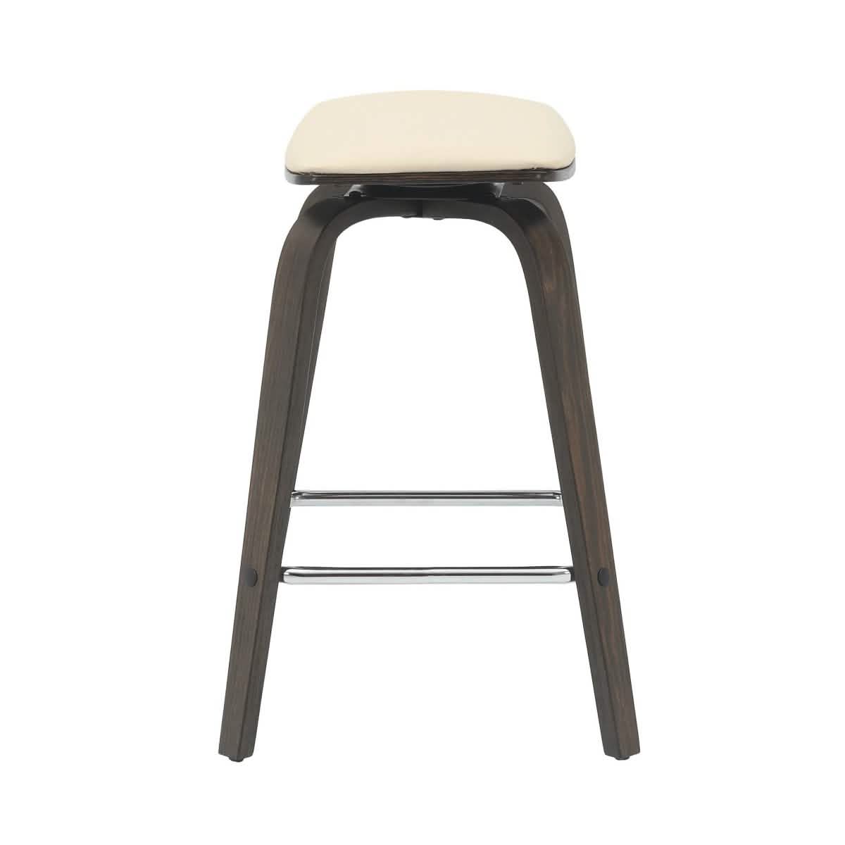 Pelya Leather Counter Stool with Square Seat and Poplar Wood Base Dark Walnut Taupe Counter Stool Leisuremod