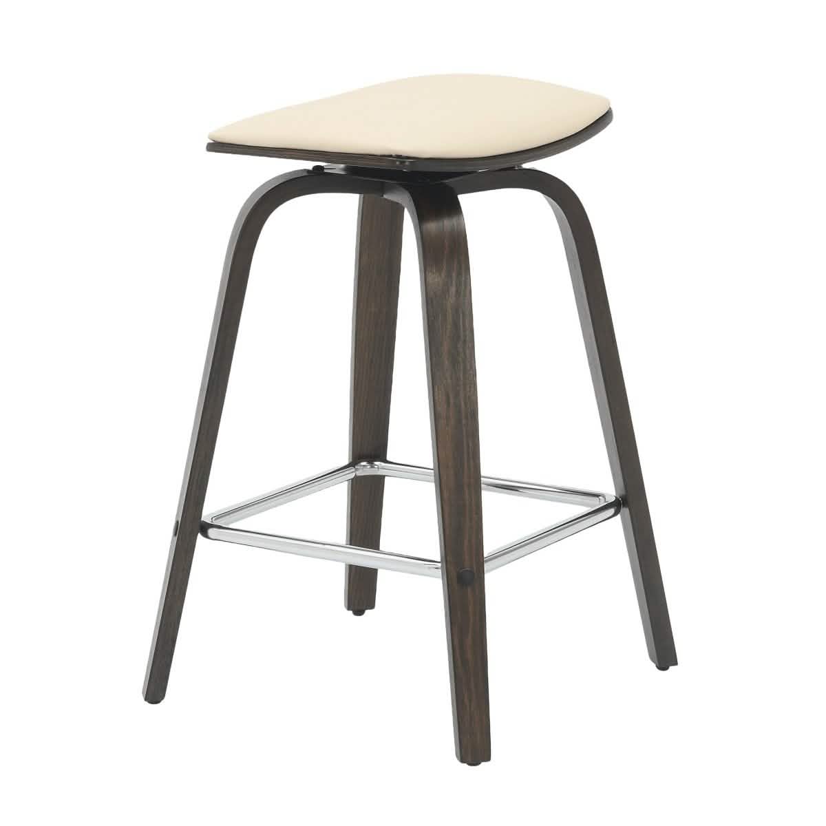 Pelya Leather Counter Stool with Square Seat and Poplar Wood Base Dark Walnut Taupe Counter Stool Leisuremod