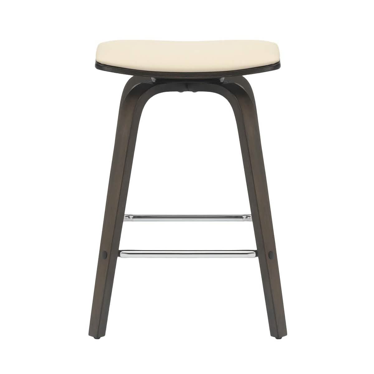 Pelya Leather Counter Stool with Square Seat and Poplar Wood Base Dark Walnut Taupe Counter Stool Leisuremod