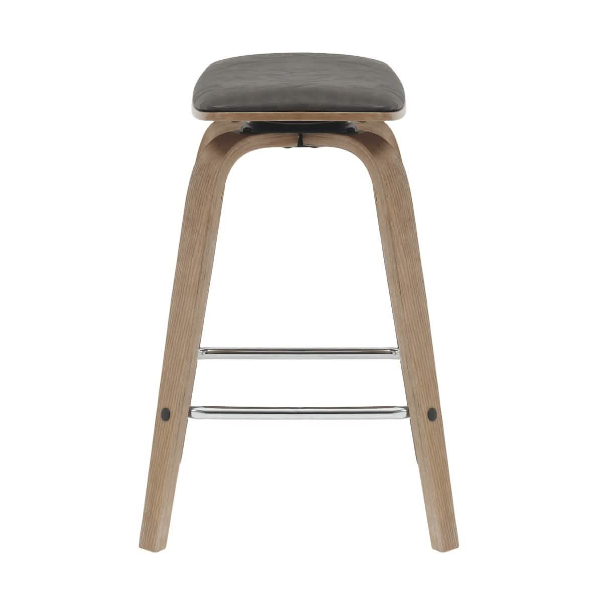 Pelya Leather Counter Stool with Square Seat and Poplar Wood Base Washed Walnut Brown Counter Stool Leisuremod