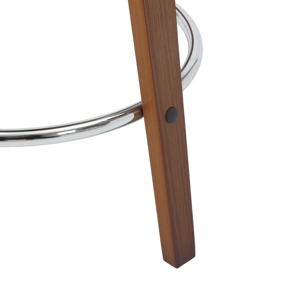 Pelya Modern Swivel Counter Stool Upholstered in Leather With Chrome Iron Footrest Walnut Light Taupe Counter Stool Leisuremod