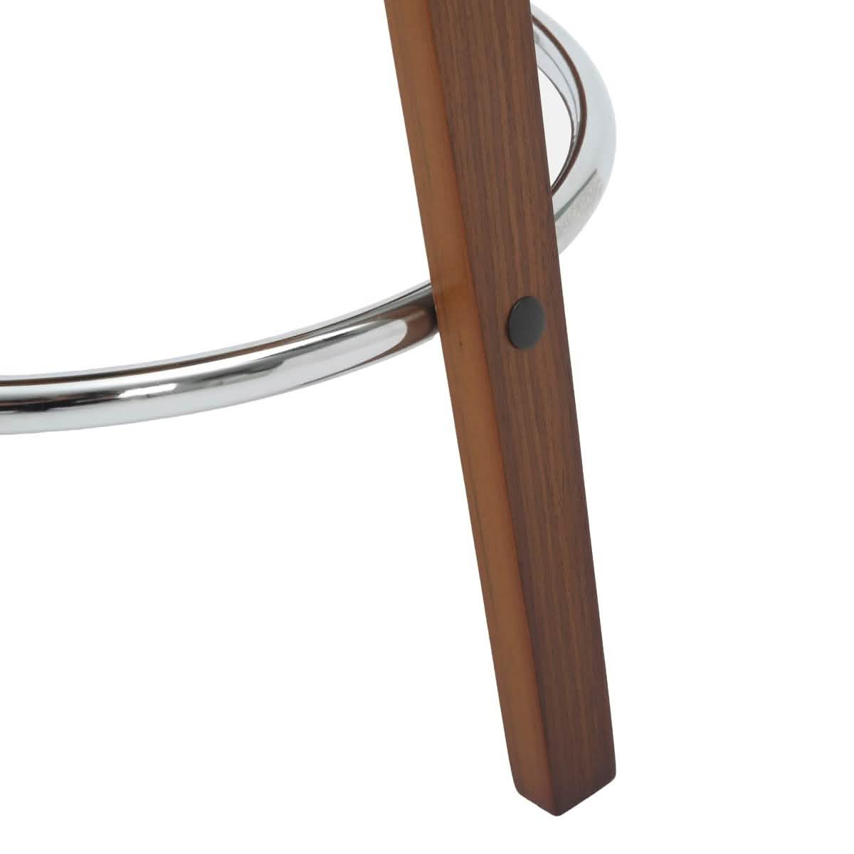 Pelya Modern Swivel Counter Stool Upholstered in Leather With Chrome Iron Footrest Walnut Cream Counter Stool Leisuremod