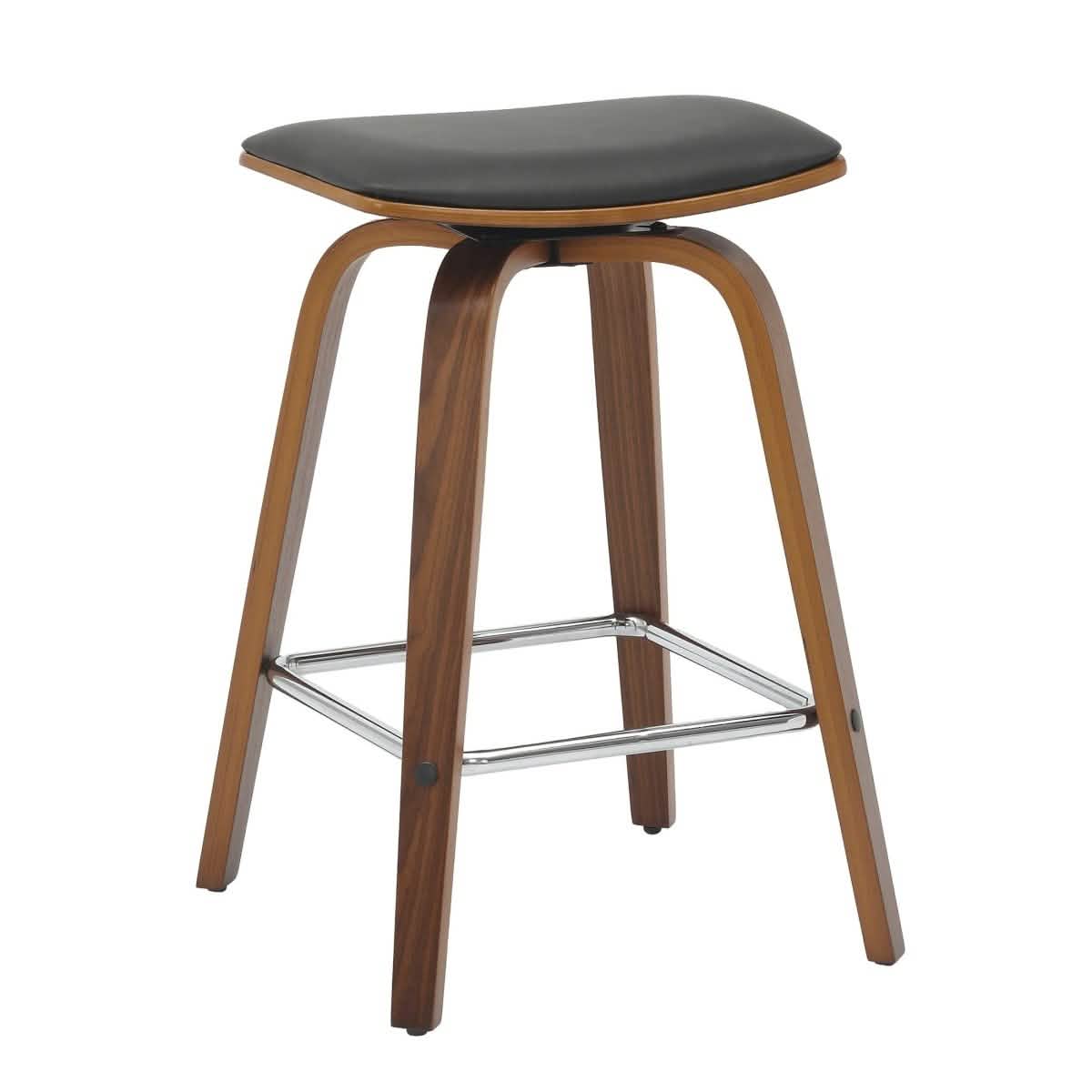 Pelya Leather Counter Stool with Square Seat and Poplar Wood Base Walnut Black Counter Stool Leisuremod