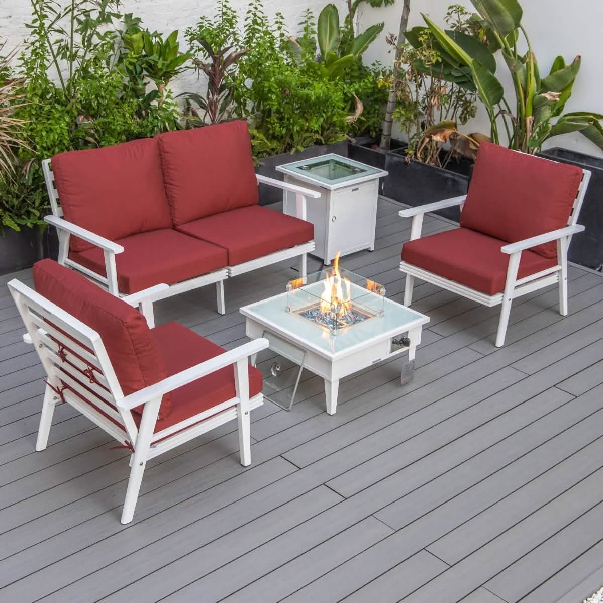 Walbrooke Aluminum Patio Conversation With Fire Pit Table & Tank Holder Coversation Set Leisuremod