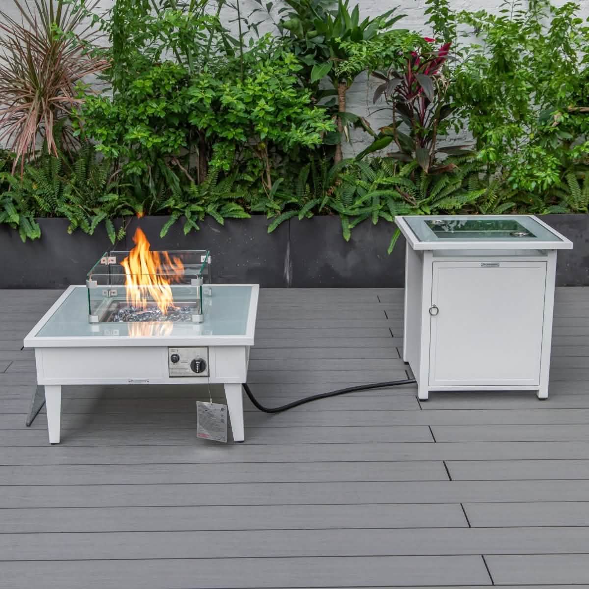 Walbrooke Aluminum Patio Conversation With Fire Pit Table & Tank Holder Coversation Set Leisuremod