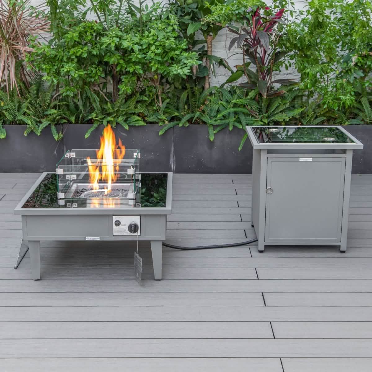 Walbrooke Aluminum Patio Conversation With Fire Pit Table & Tank Holder Coversation Set Leisuremod