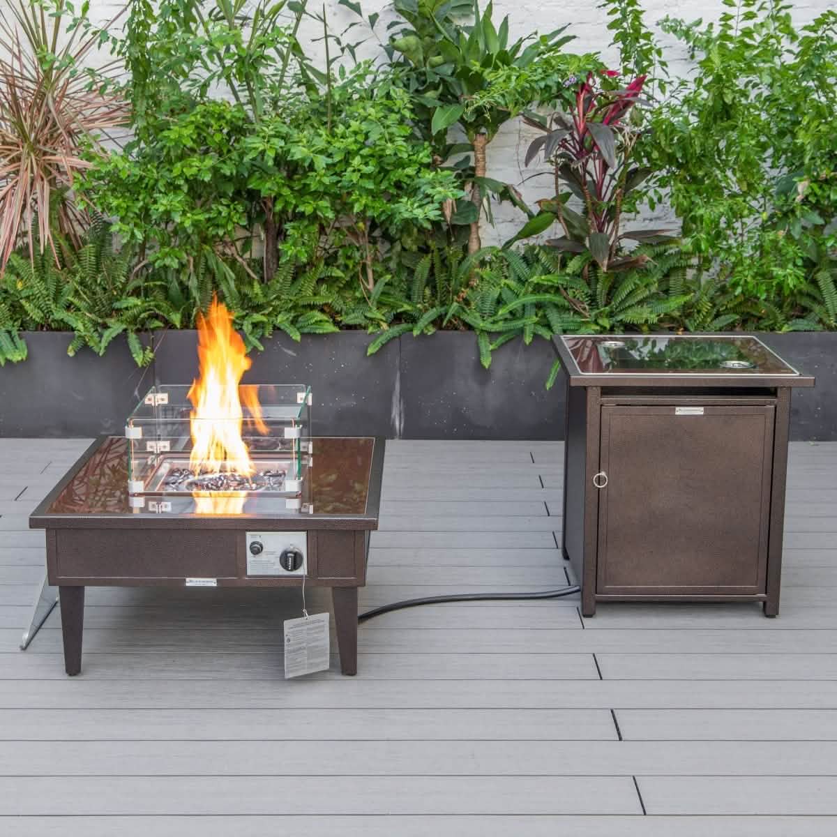 Walbrooke Aluminum Patio Conversation With Fire Pit Table & Tank Holder Coversation Set Leisuremod