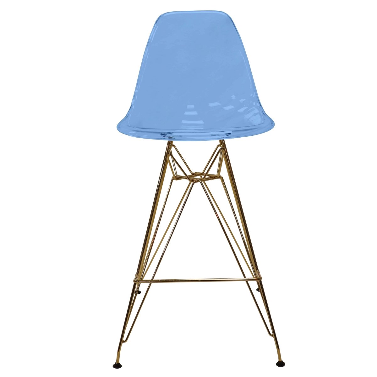 LeisureMod Cresco Modern Acrylic Barstool with Gold Chrome Base and Footrest