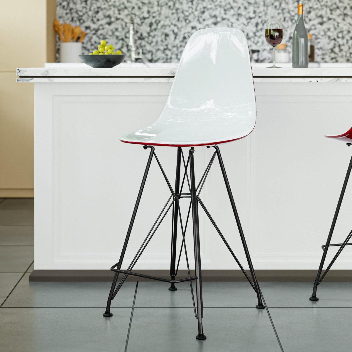 LeisureMod Cresco Modern Acrylic Barstool with Gold Chrome Base and Footrest