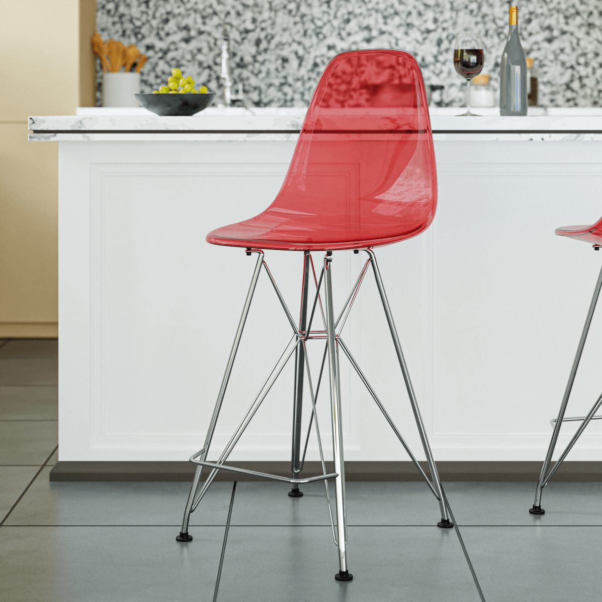LeisureMod Cresco Modern Acrylic Barstool with Gold Chrome Base and Footrest
