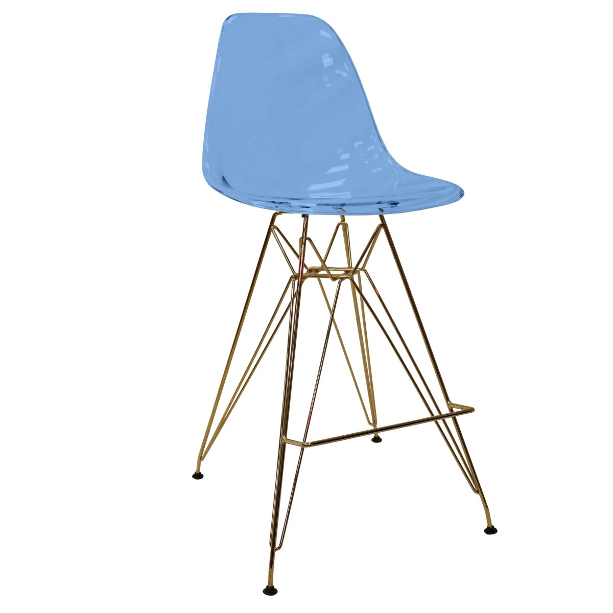 LeisureMod Cresco Modern Acrylic Barstool with Gold Chrome Base and Footrest