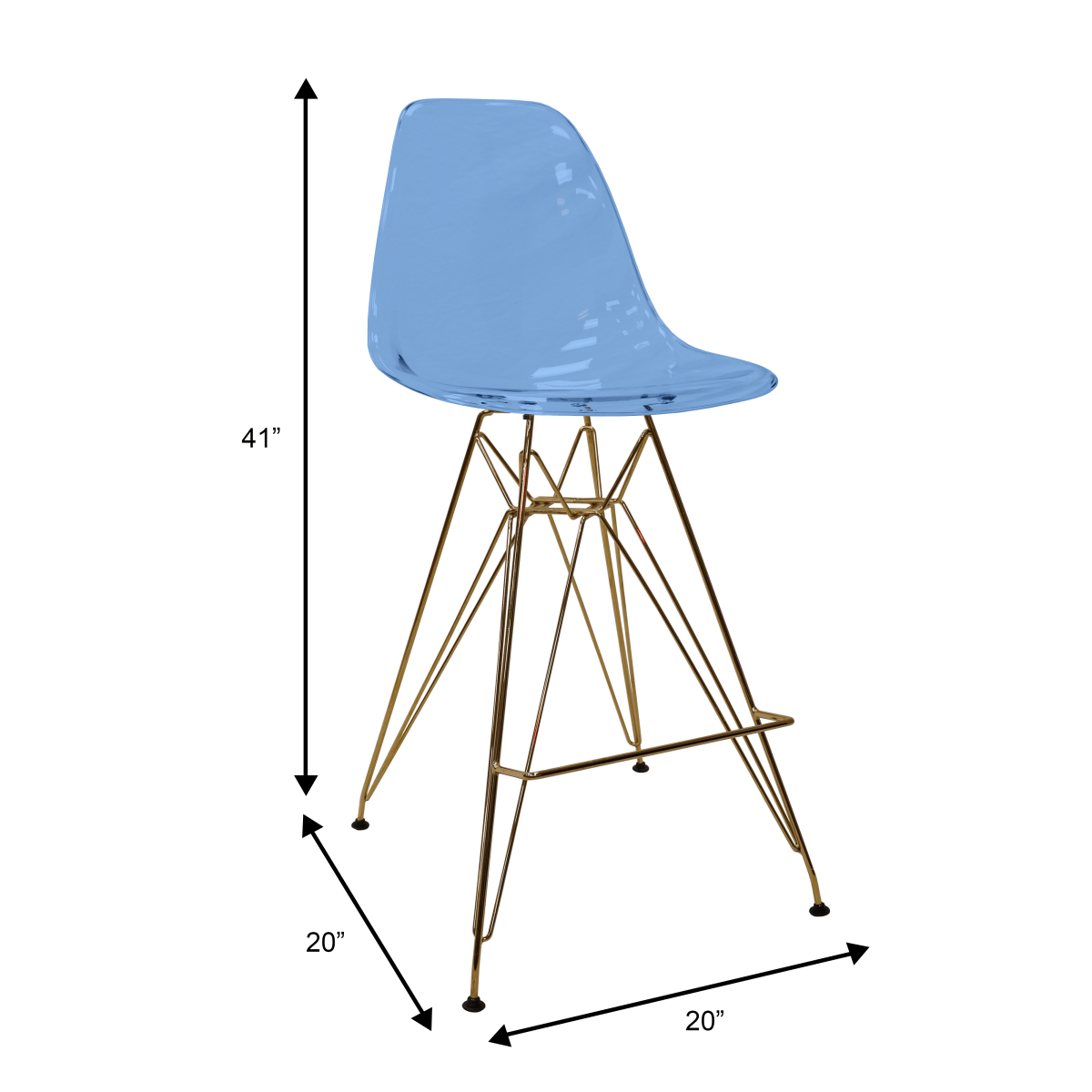 LeisureMod Cresco Modern Acrylic Barstool with Gold Chrome Base and Footrest