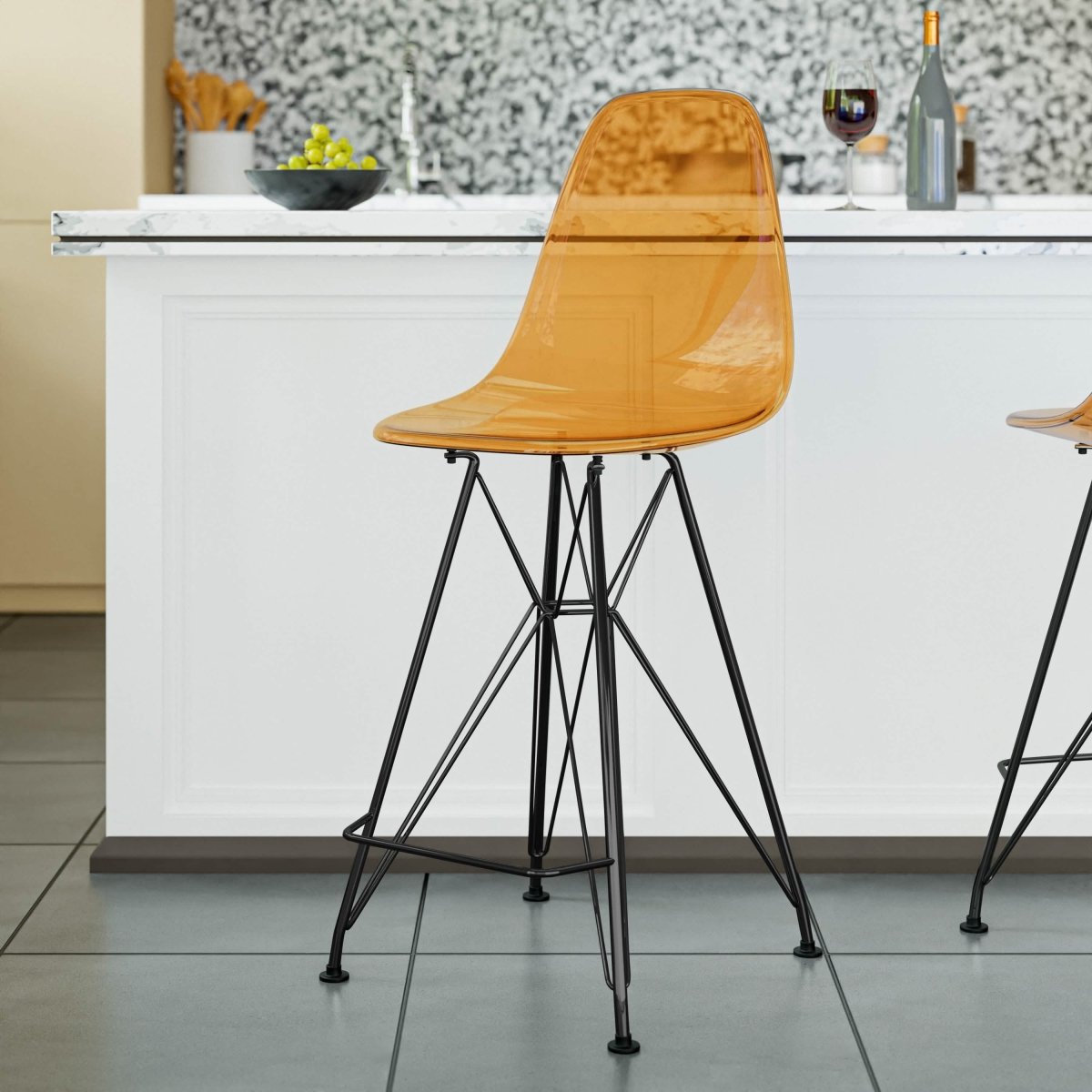 LeisureMod Cresco Modern Acrylic Barstool with Gold Chrome Base and Footrest
