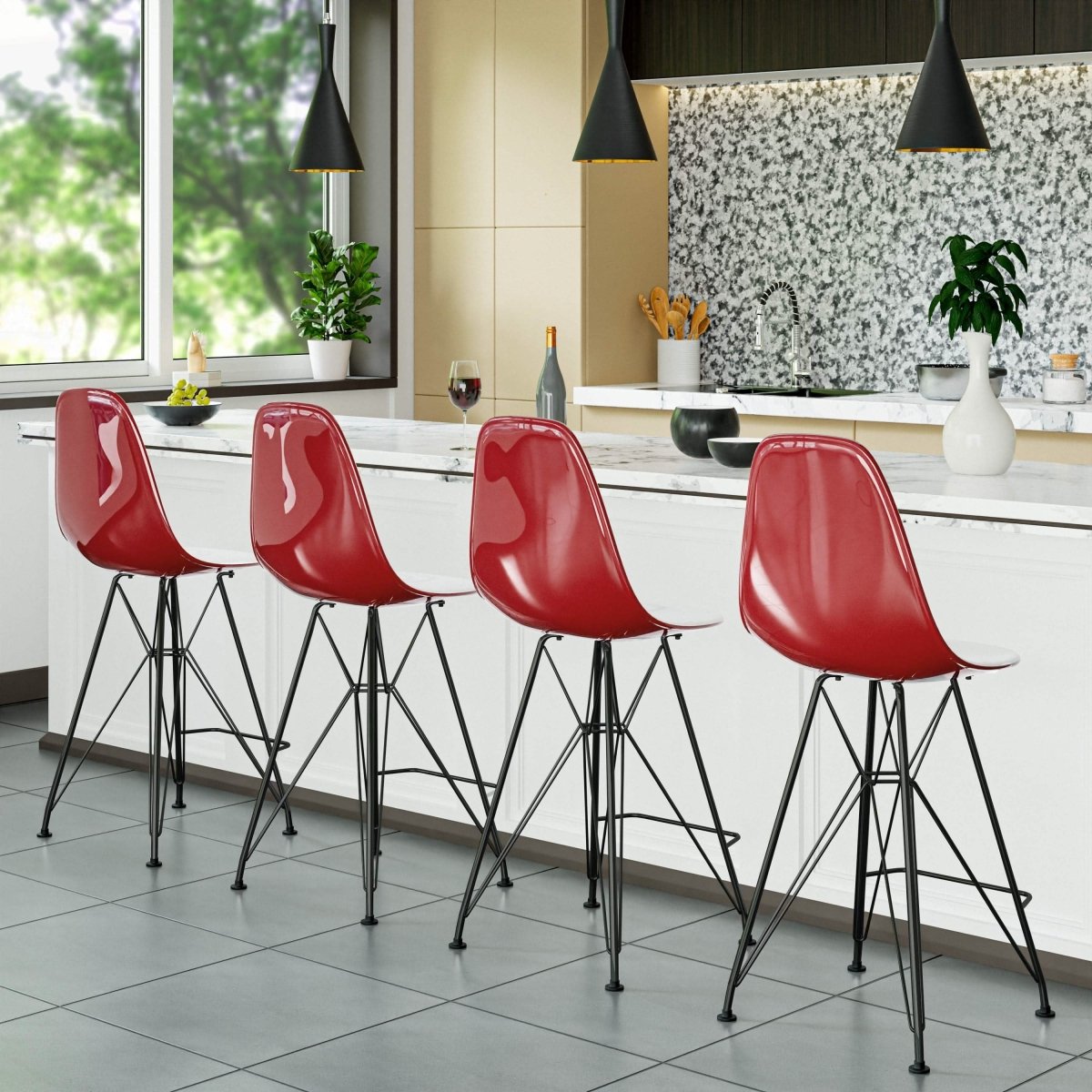LeisureMod Cresco Modern Acrylic Barstool with Gold Chrome Base and Footrest