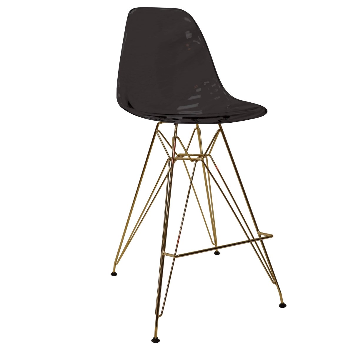 LeisureMod Cresco Modern Acrylic Barstool with Gold Chrome Base and Footrest