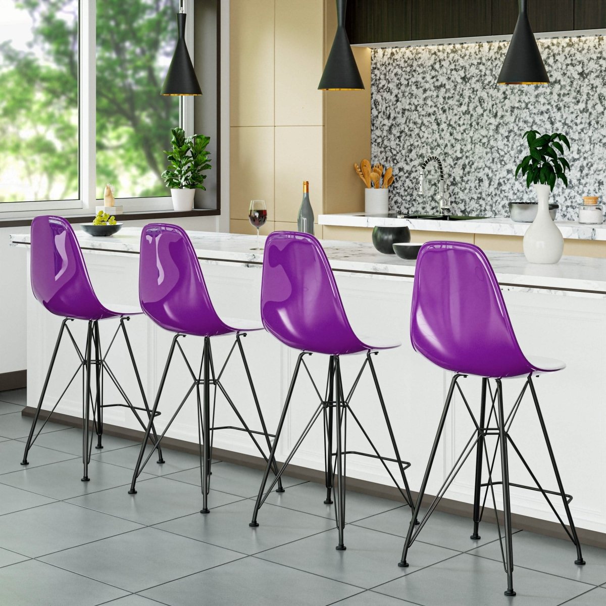 LeisureMod Cresco Modern Acrylic Barstool with Gold Chrome Base and Footrest