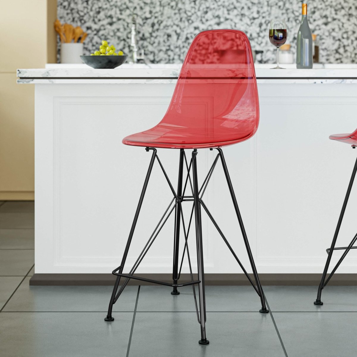 LeisureMod Cresco Modern Acrylic Barstool with Gold Chrome Base and Footrest