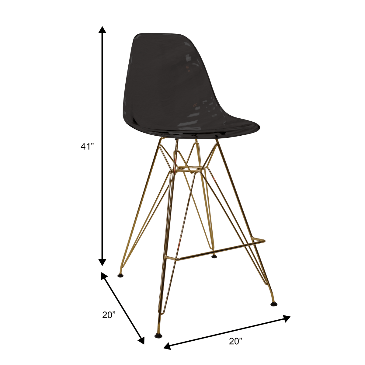 LeisureMod Cresco Modern Acrylic Barstool with Gold Chrome Base and Footrest
