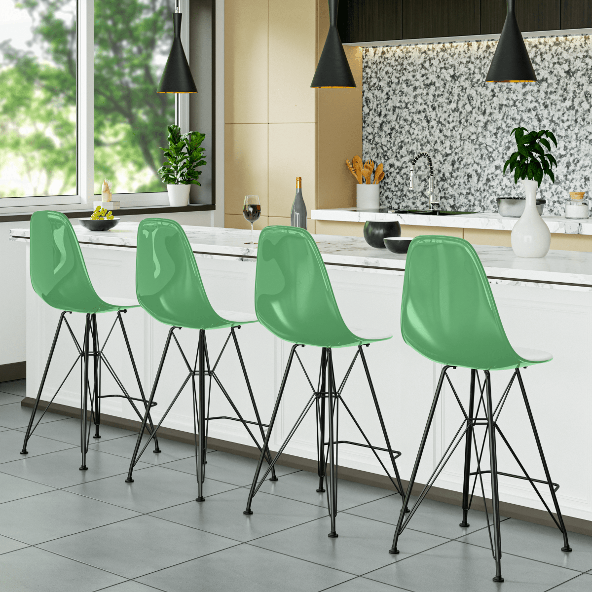 LeisureMod Cresco Modern Acrylic Barstool with Gold Chrome Base and Footrest