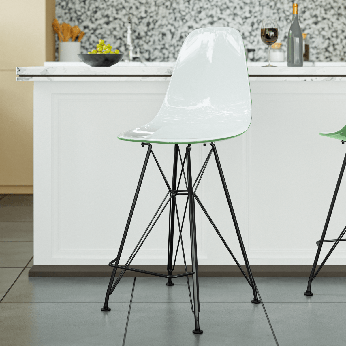 LeisureMod Cresco Modern Acrylic Barstool with Gold Chrome Base and Footrest