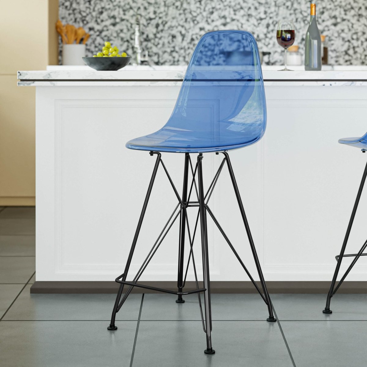 LeisureMod Cresco Modern Acrylic Barstool with Gold Chrome Base and Footrest