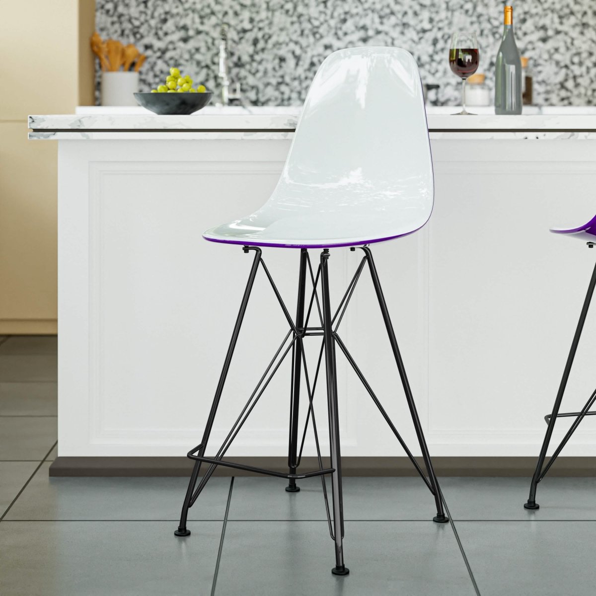 LeisureMod Cresco Modern Acrylic Barstool with Gold Chrome Base and Footrest