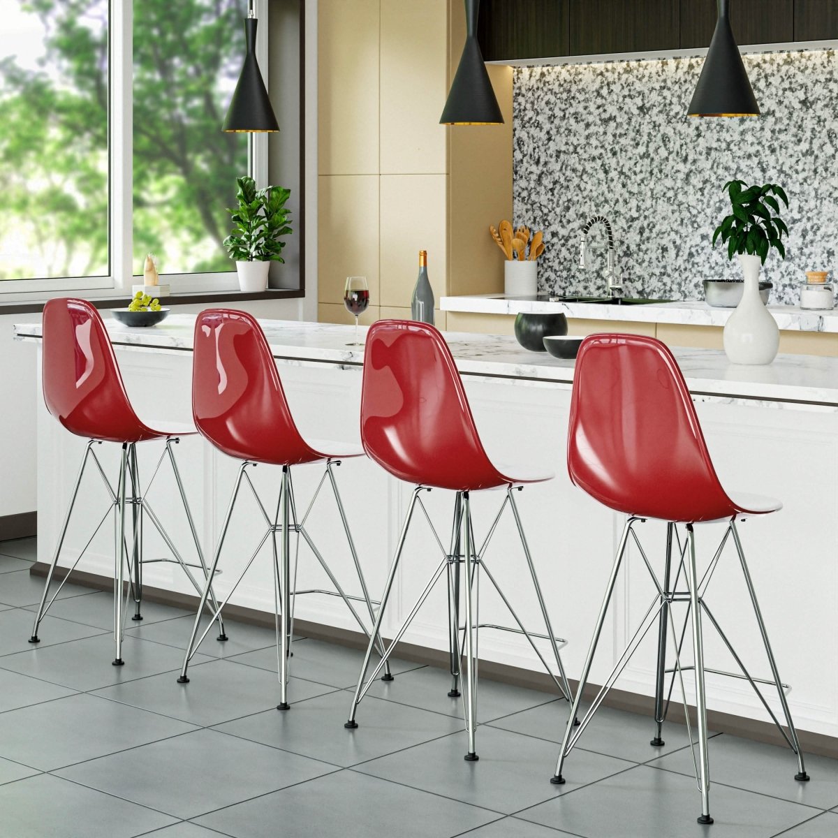 LeisureMod Cresco Modern Acrylic Barstool with Gold Chrome Base and Footrest
