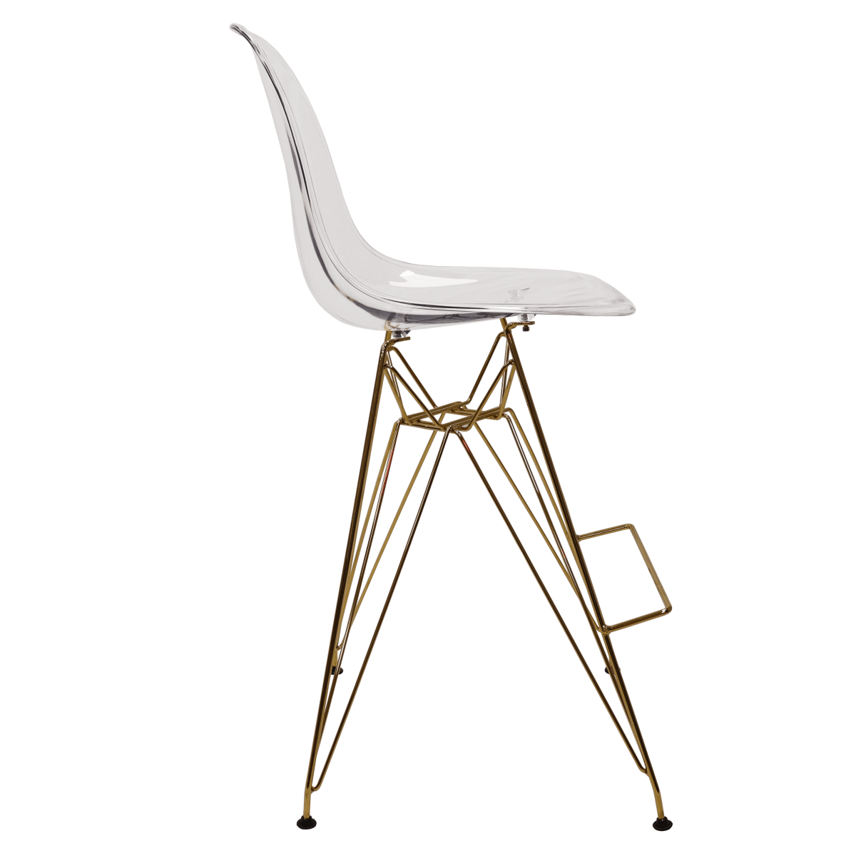 LeisureMod Cresco Modern Acrylic Barstool with Gold Chrome Base and Footrest