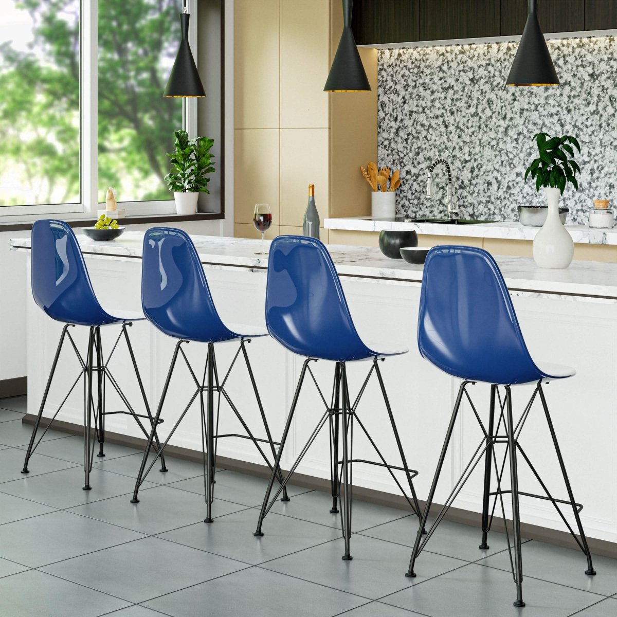 LeisureMod Cresco Modern Acrylic Barstool with Gold Chrome Base and Footrest