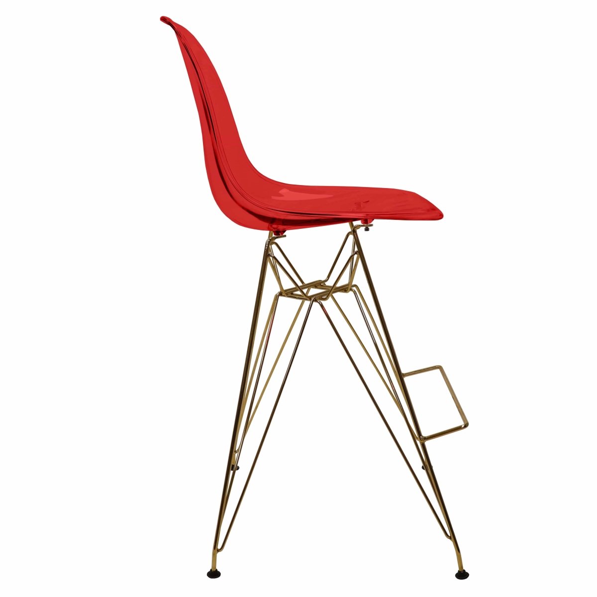 LeisureMod Cresco Modern Acrylic Barstool with Gold Chrome Base and Footrest