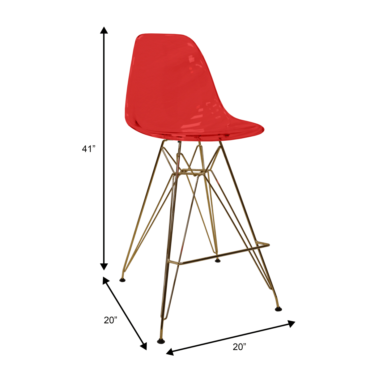 LeisureMod Cresco Modern Acrylic Barstool with Gold Chrome Base and Footrest