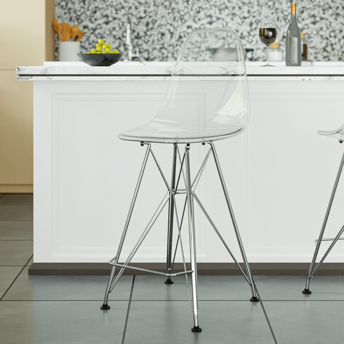 LeisureMod Cresco Modern Acrylic Barstool with Gold Chrome Base and Footrest