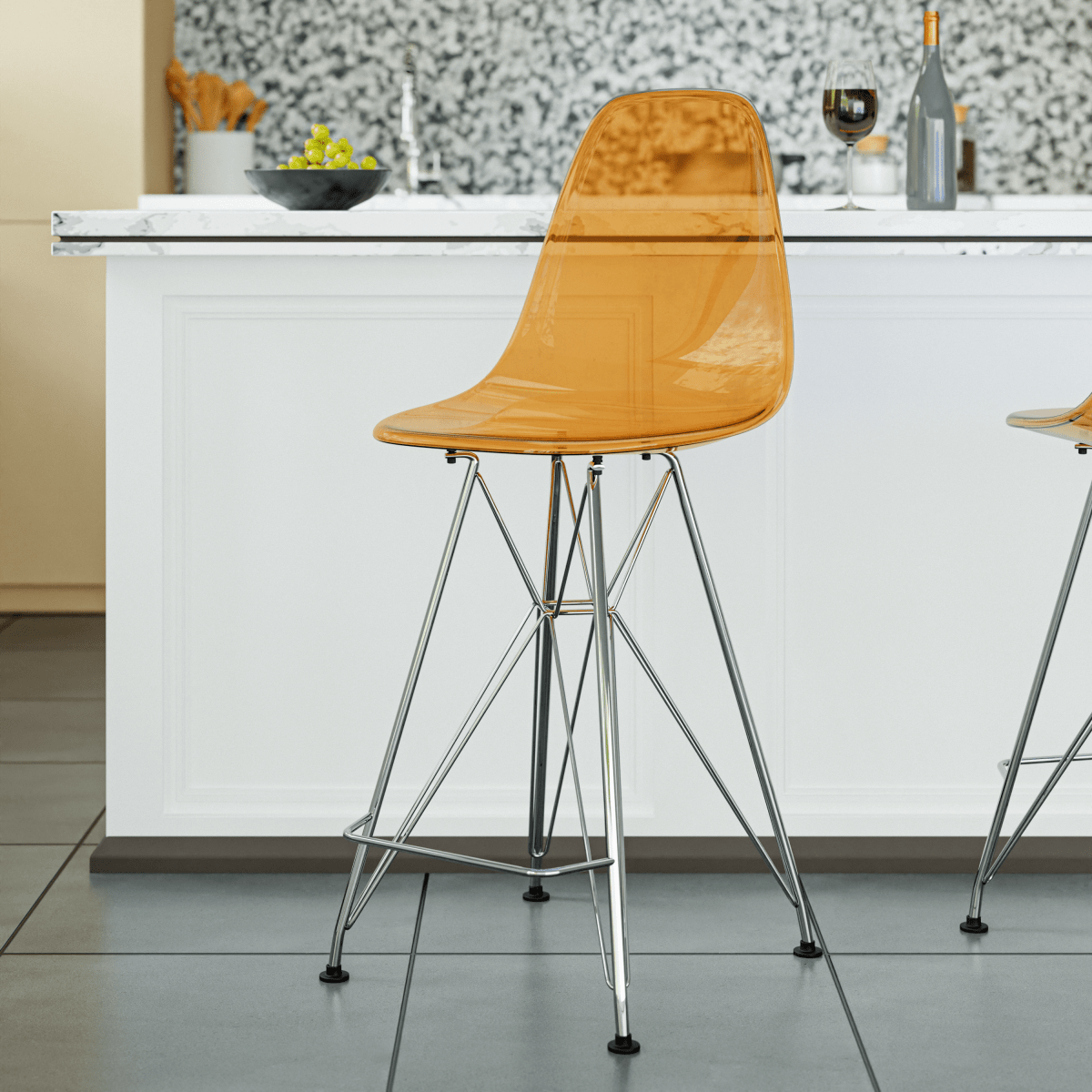 LeisureMod Cresco Modern Acrylic Barstool with Gold Chrome Base and Footrest