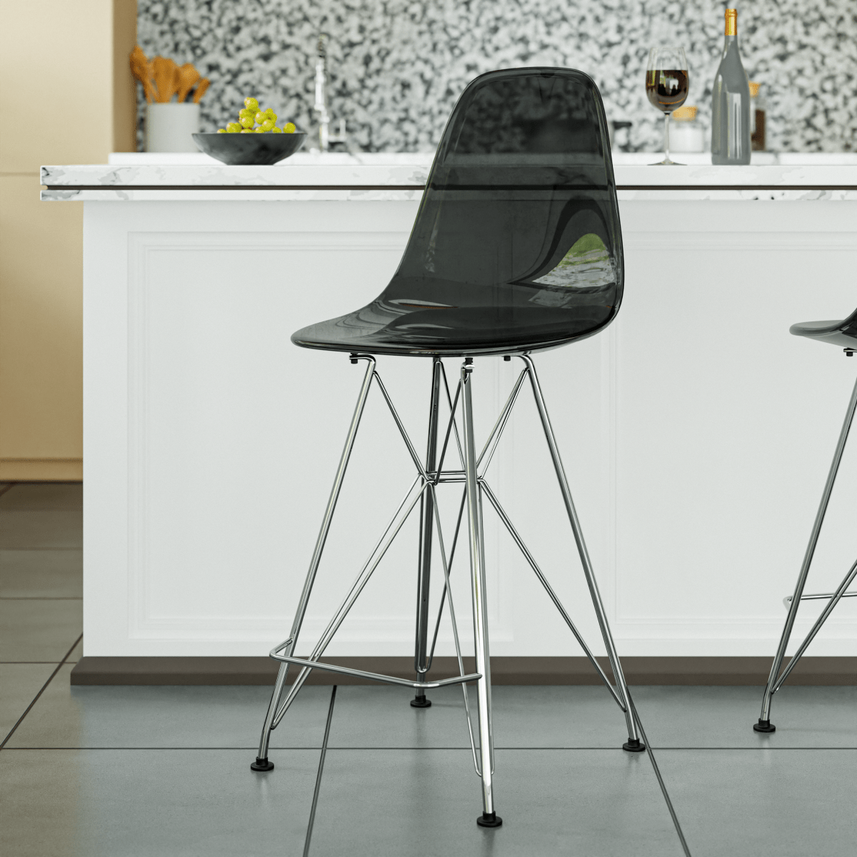 LeisureMod Cresco Modern Acrylic Barstool with Gold Chrome Base and Footrest
