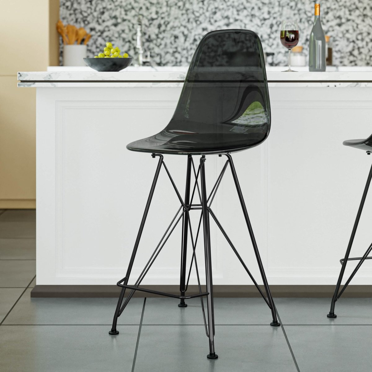 LeisureMod Cresco Modern Acrylic Barstool with Gold Chrome Base and Footrest